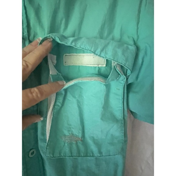 Vtg Tarponwear By Simms Short Sleeve Vented Nylon Fishing Shirt Teal Mens Med - Picture 7 of 8